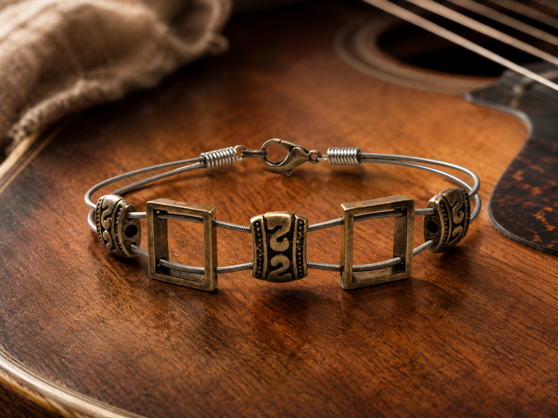 Men's brass guitar string bracelet
