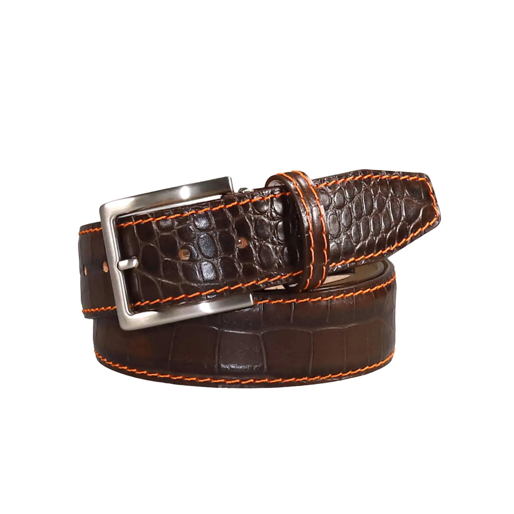 Brown Mock Croc Leather Belt by Roger Ximenez handmade in Miami