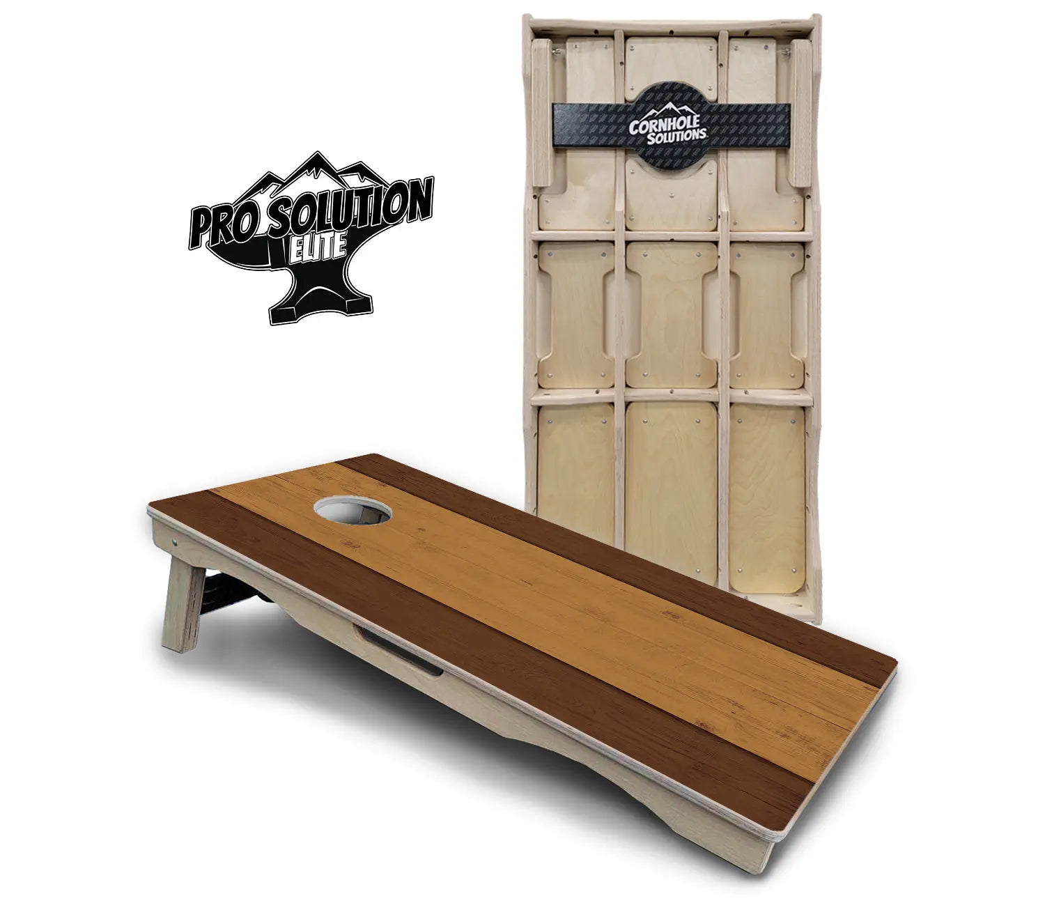 Brown Two Tone Planks Cornhole Boards - Pro Solution Elite Series by Cornhole Solutions, custom cornhole board main product photo