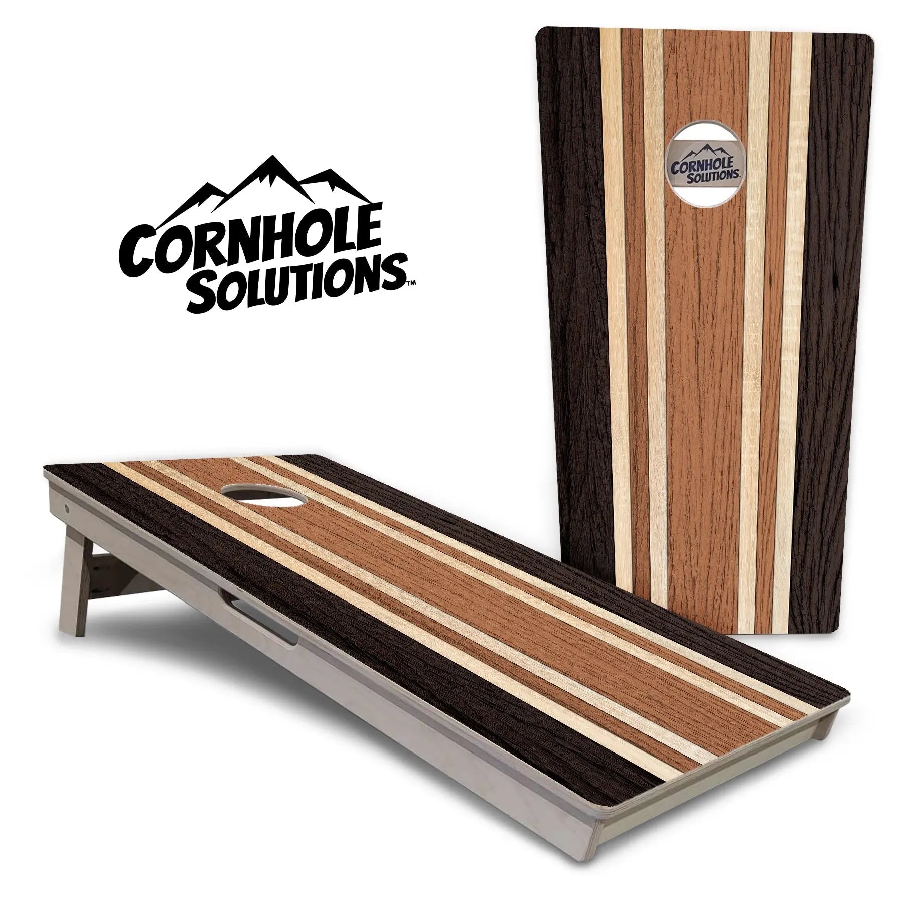 Brown Two Tone Stripes Cornhole Boards - Professional Tournament Series Cornhole Solutions