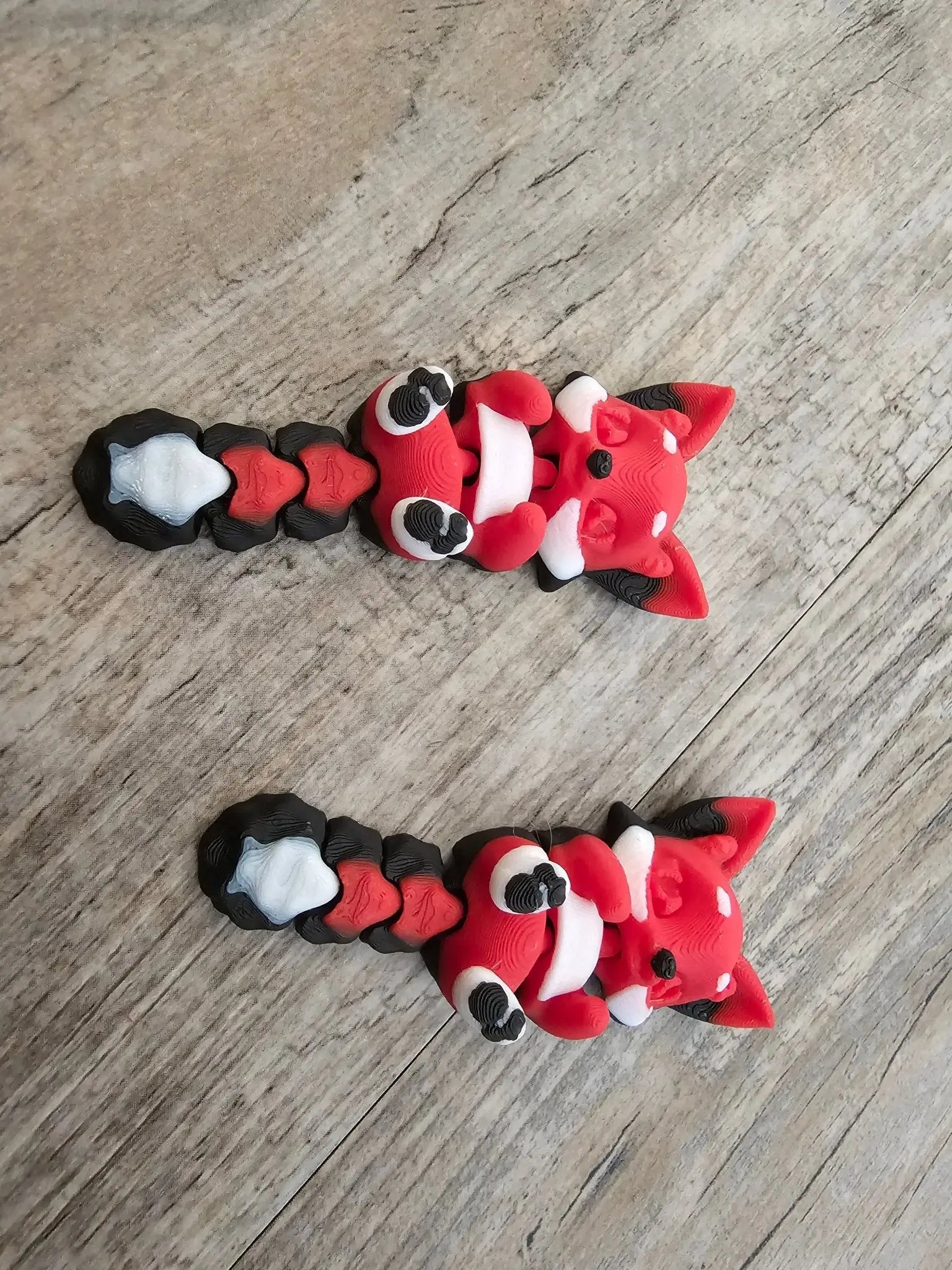 3D Printed Fidget Fox Toys - Red, White & Black - Tween Space Handmade Fidget Animal