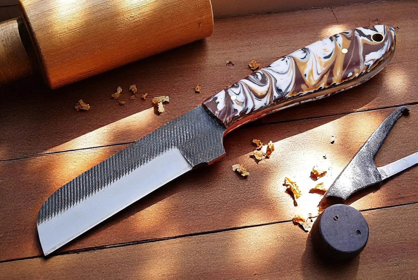 Bull Cutter Knife - Custom Handmade – 8" Rash Steel by Damascus Knife Store, Damascus knife main product photo
