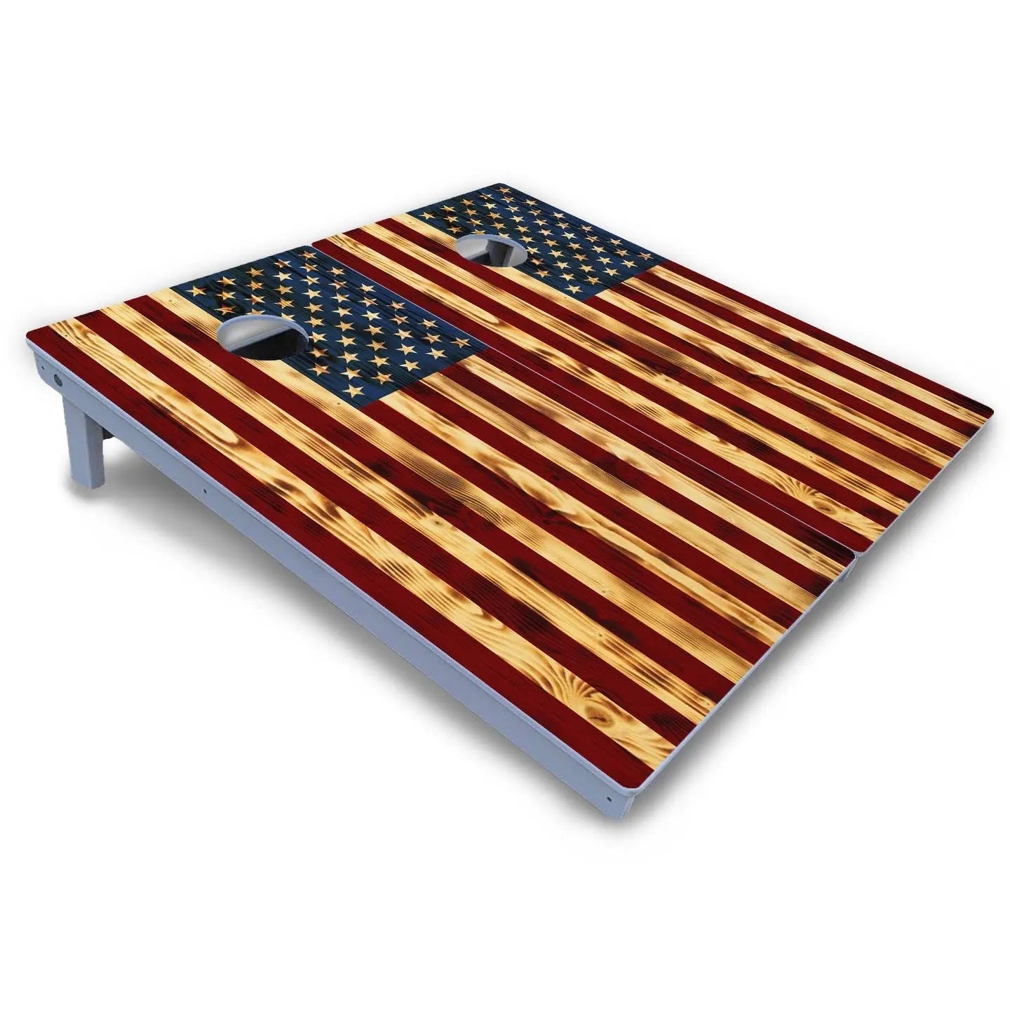 Burnt Colorful Rustic Flag Cornhole Boards - All Weather Series by Cornhole Solutions, custom cornhole board detail photo 3