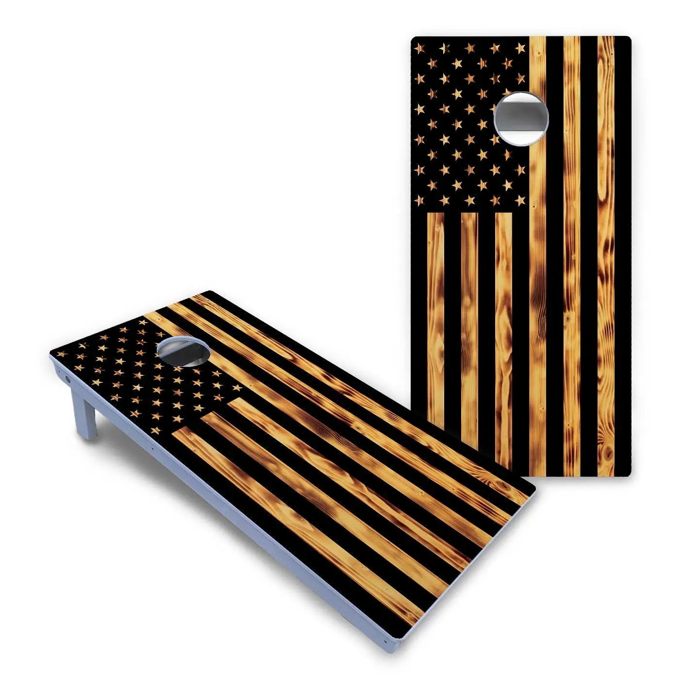 Burnt Rustic Flag Cornhole Boards - All Weather Series by Cornhole Solutions, custom cornhole board detail photo 2
