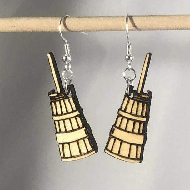 Butter Churn Wooden Dangle Earrings | Farmhouse Kitchen Jewelry