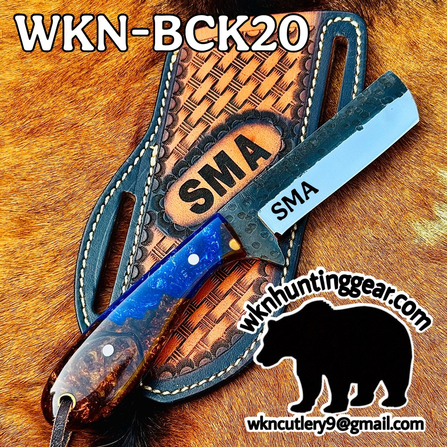 Hammered Blue Resin Bull Cutter Knife by Divine Knives