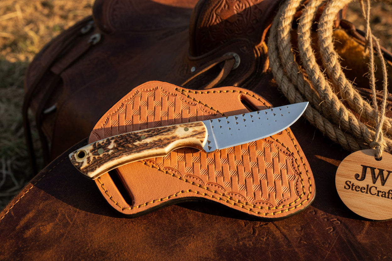 Timberline Drop Point Knife Carbon Steel with Jimped Spine by JW SteelCrafts — view 2 of 3