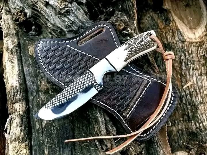 Stag Antler Cross-Hatch Skinner Knife by Divine Knives