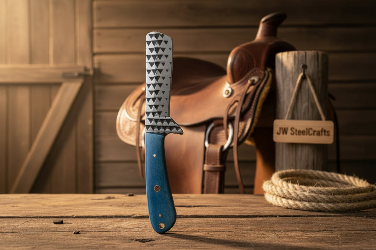 Tealstone Bull Cutter Knife Rasp Steel Teal Resin Handle by JW SteelCrafts — view 1 of 2