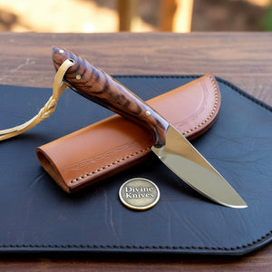 Burl Wood Drop Point Cowboy Skinner with Polished Blade