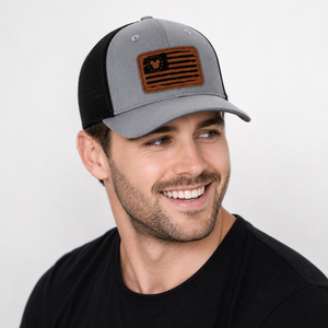 American Flag Trucker Hat by Little Ears Boutique, Southern lifestyle apparel detail photo 2