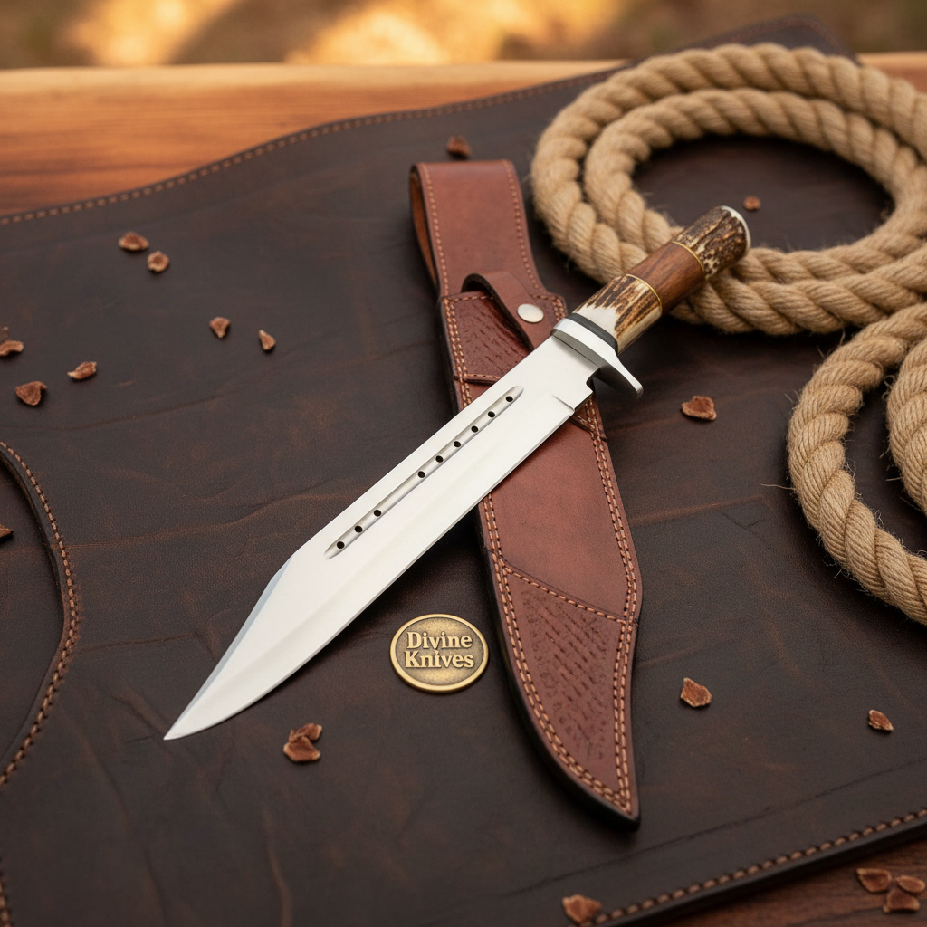 Antler Fuller Blade Rambo Bowie with Antler Rugged Handle by Divine Knives — product view 1
