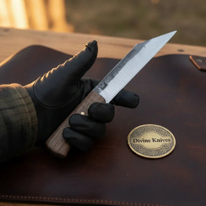 Hand-Forged Kiridashi Utility Knife with Oak Wood Handle
