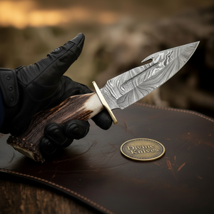 Crown Stag Damascus Gut Hook Knife for Hunting and Field Dressing