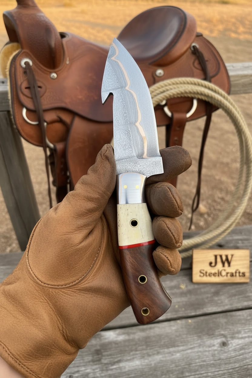 Roughrider Trail San Mai Gut Hook Knife by JW SteelCrafts, alternate view 2