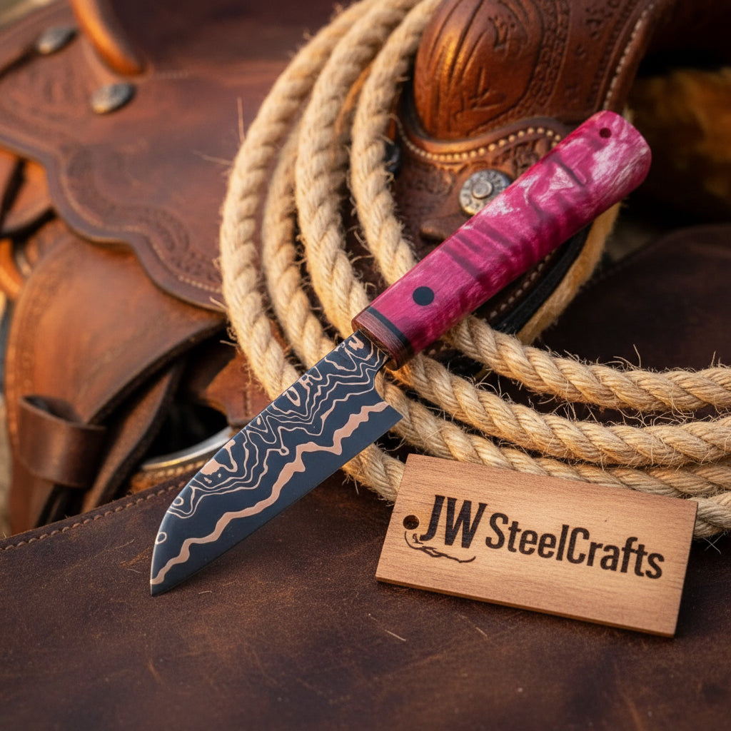 Magenta Trail San Mai Santoku Chef Knife by JW SteelCrafts