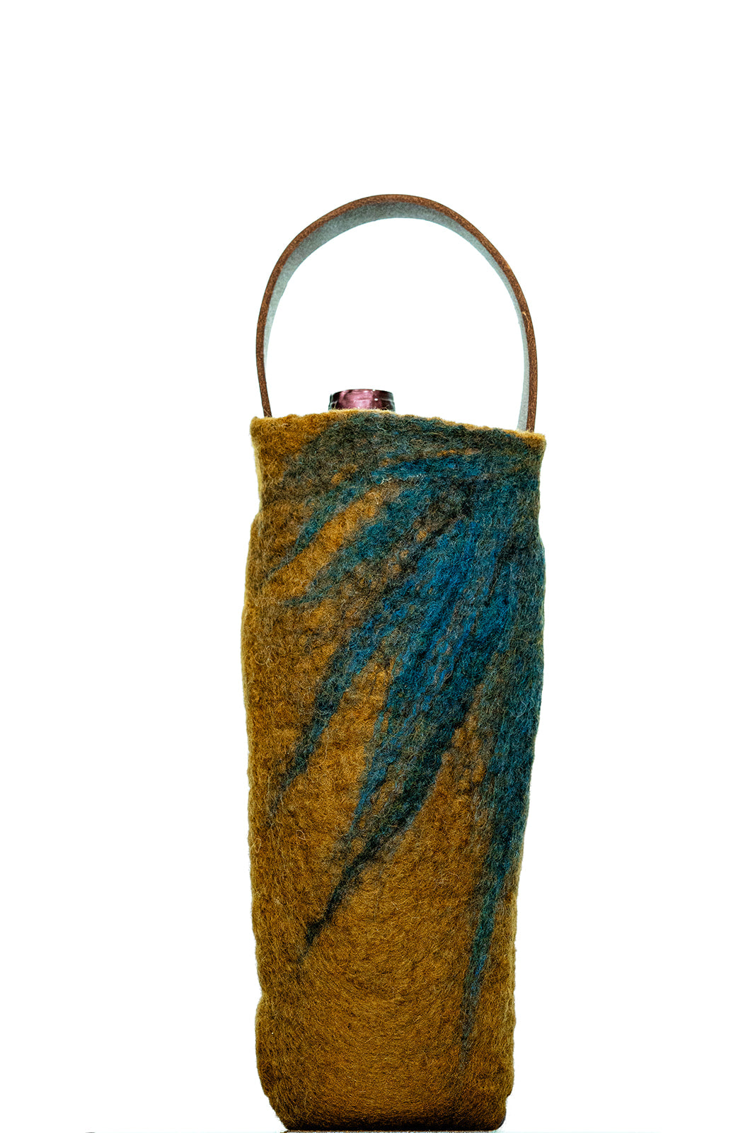 The Leah handcrafted wool wine carrier by Comfy Bear Home