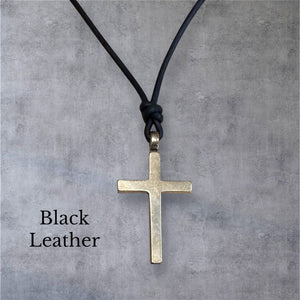 FAITH Classic Cross Necklace - Bronze on Leather Cord by Forged By Fire — view 7 of 10