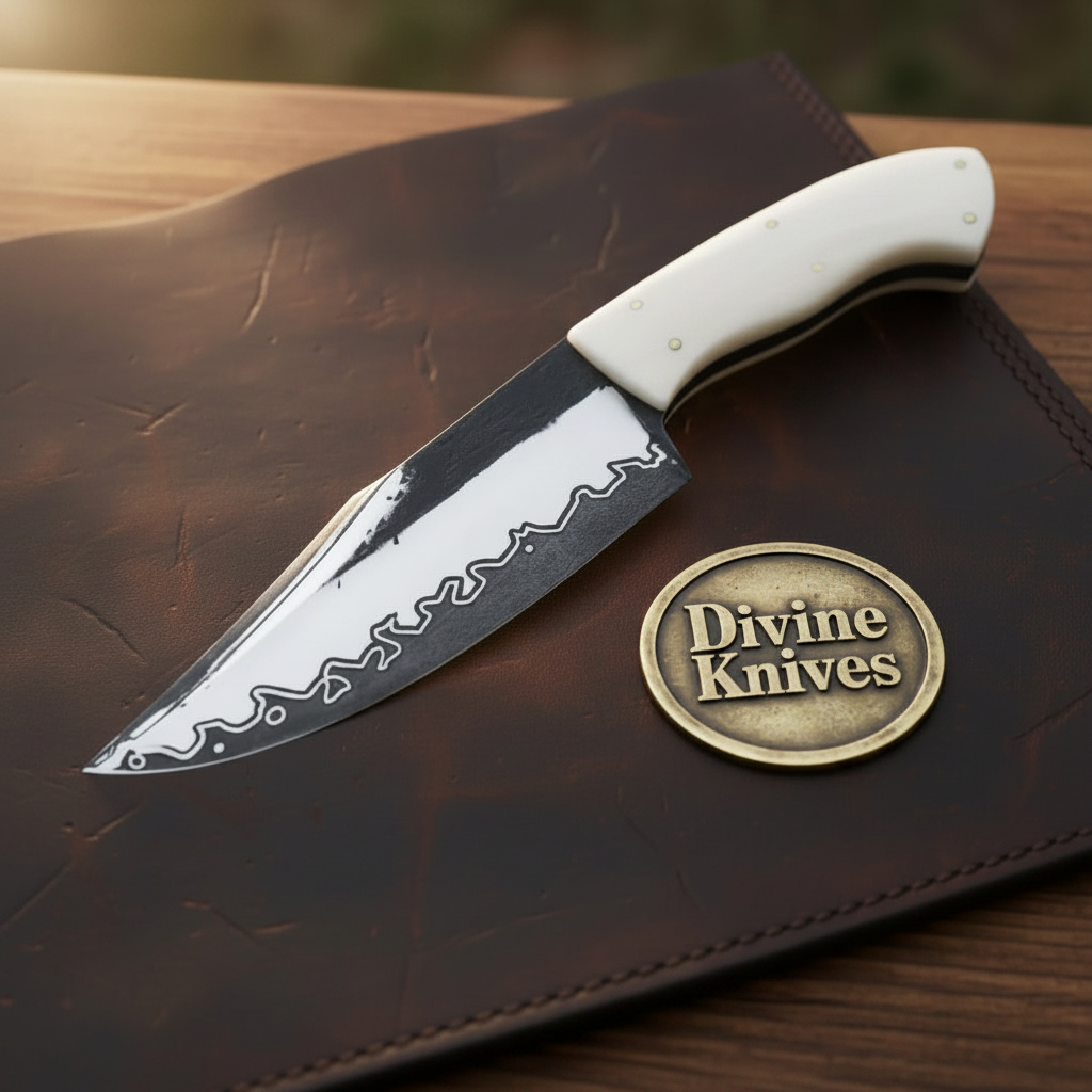 San Mai Clad Stag Hunter Knife with Wave Contrast Blade for Hunting and Outdoor Tasks