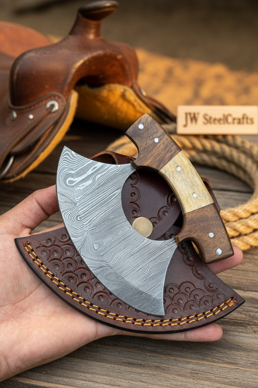 Custom Ulu Knife Damascus Steel Blade Efficient Kitchen Knife by JW SteelCrafts