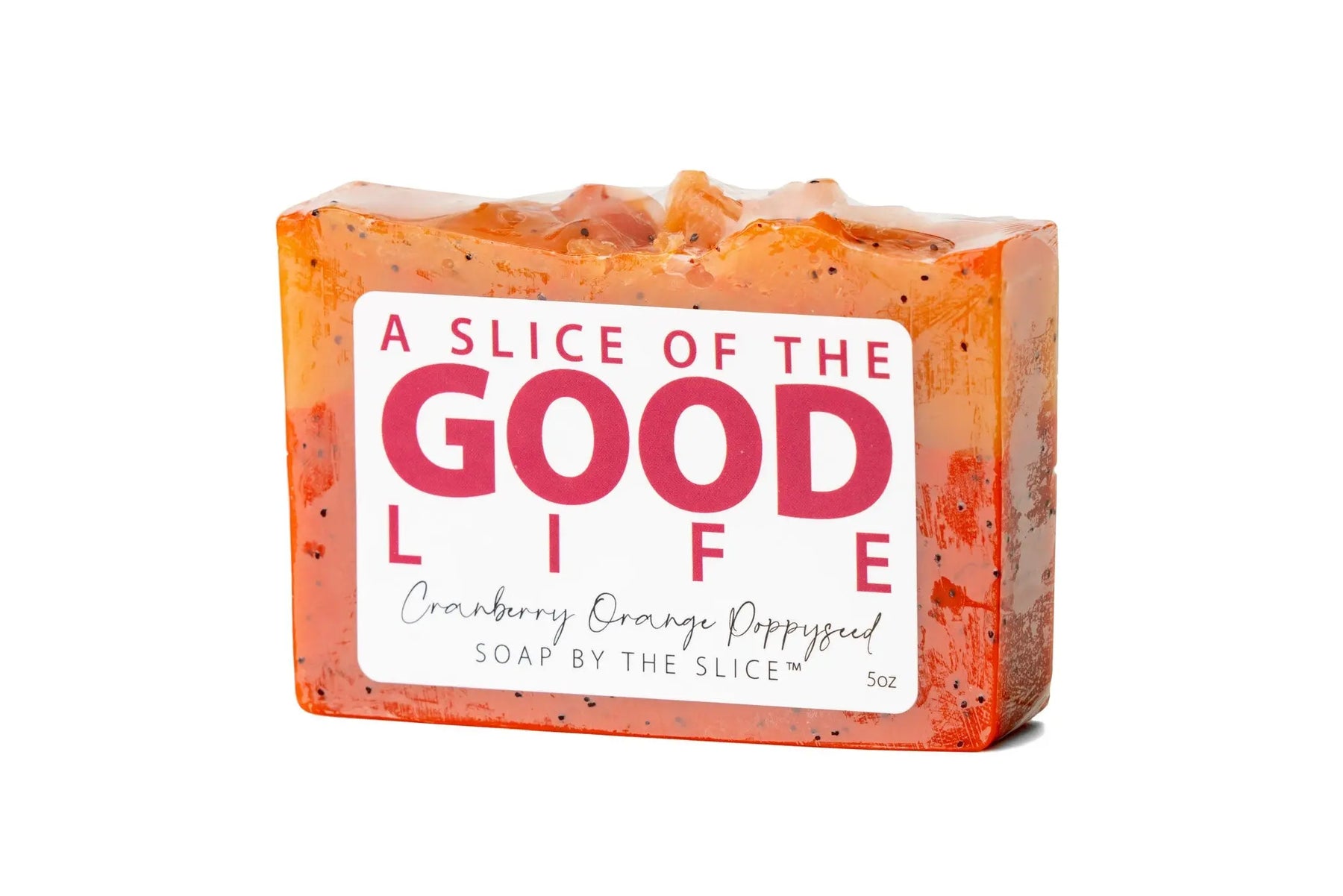 Cranberry Orange Poppy Seed Soap Slice 5 Oz. by Essential Journeys, natural skincare main product photo