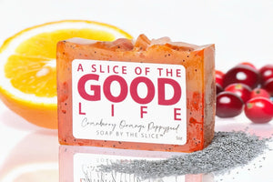 Cranberry Orange Poppy Seed Soap Slice 5 Oz. by Essential Journeys, natural skincare detail photo 8