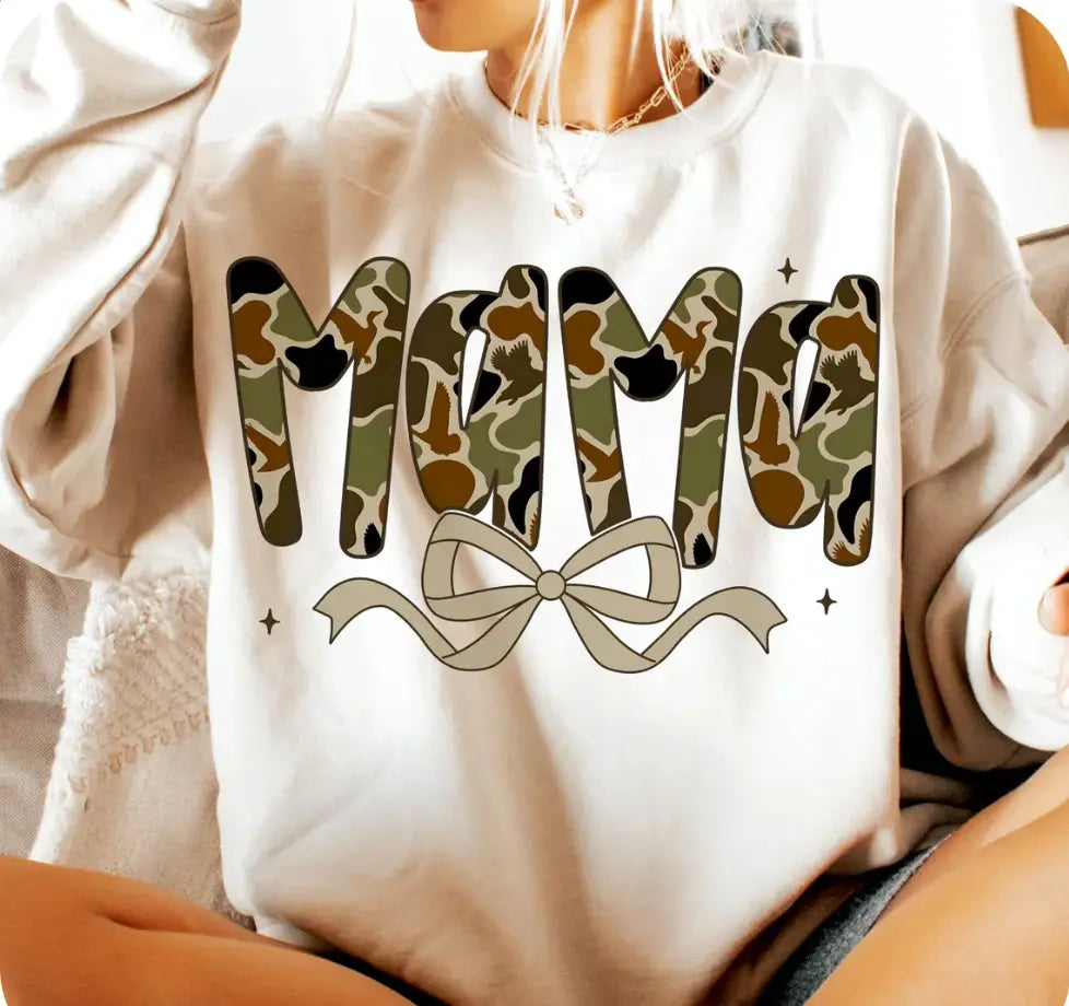 Camo Mama Sweatshirt by Southern Backroad Tees LLC, Southern lifestyle apparel main product photo
