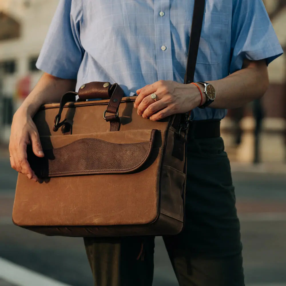 Campaign Waxed Canvas Briefcase Mission Mercantile Leather Goods