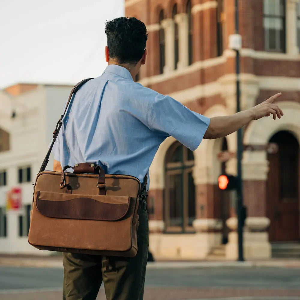 Campaign Waxed Canvas Briefcase Mission Mercantile Leather Goods