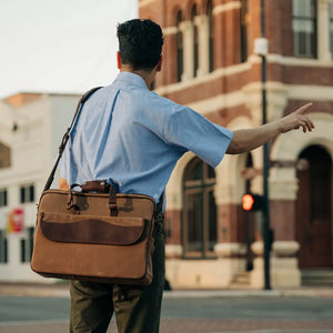Campaign Waxed Canvas Briefcase by Mission Mercantile Leather Goods, handmade leather goods detail photo 2