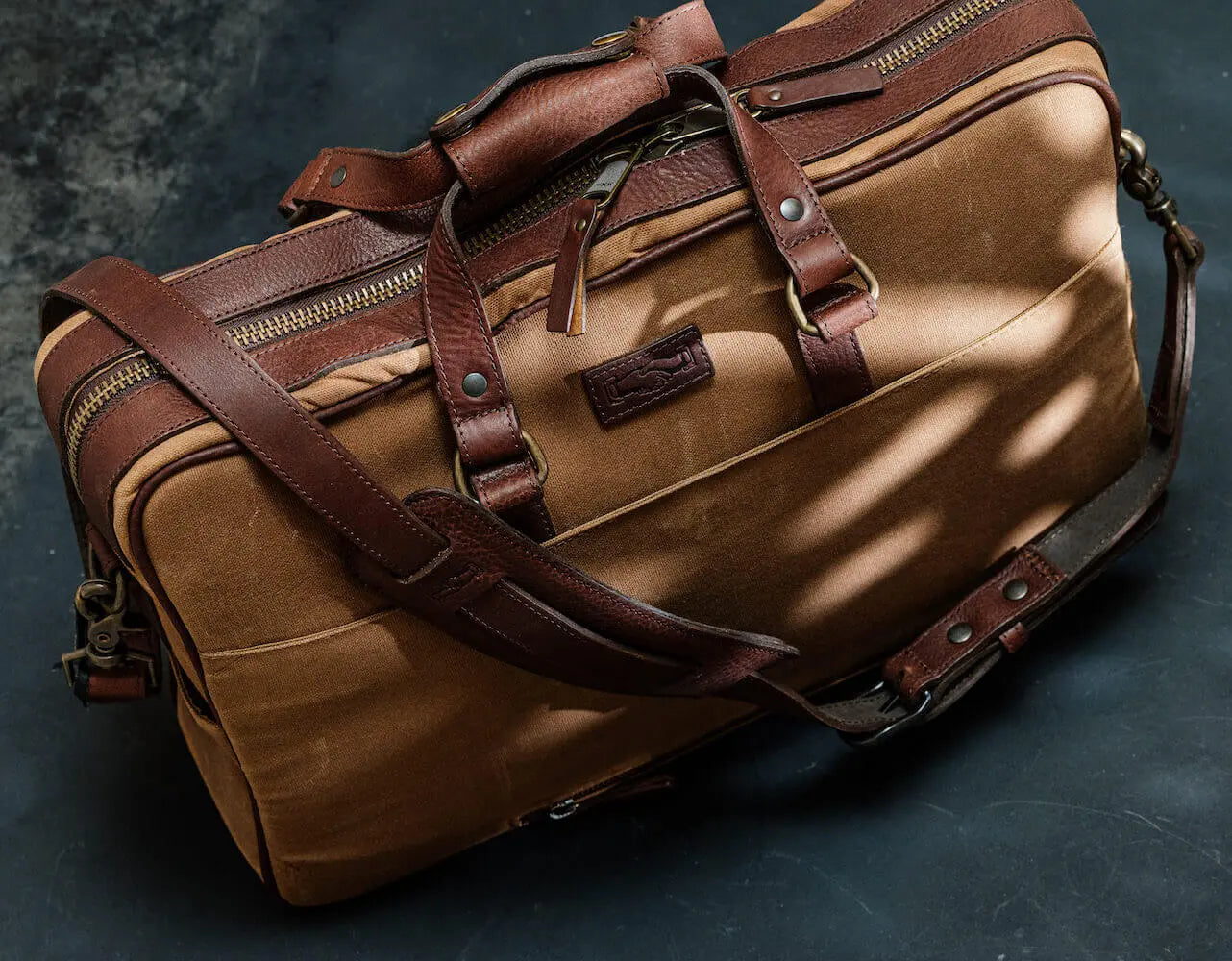 Campaign Waxed Canvas Briefcase by Mission Mercantile Leather Goods, handmade leather goods detail photo 3