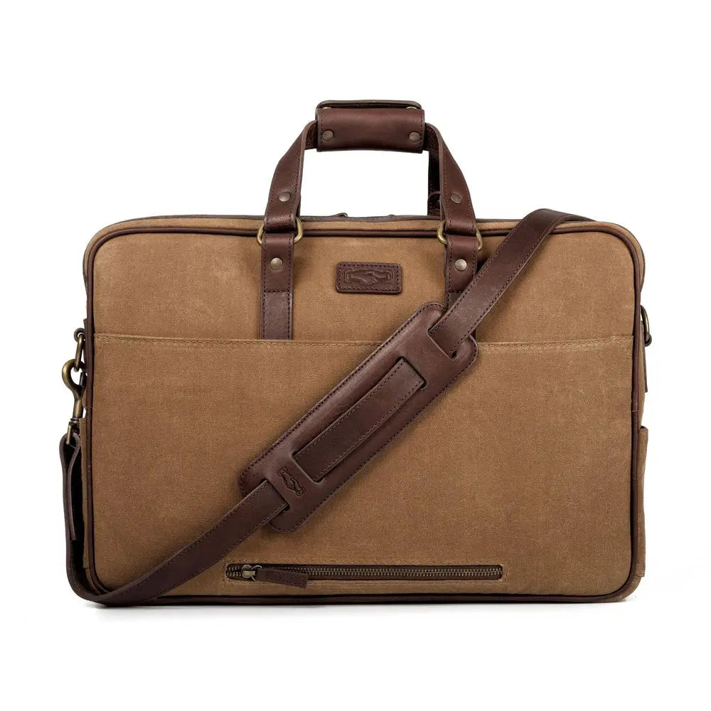 Campaign Waxed Canvas Briefcase by Mission Mercantile Leather Goods, handmade leather goods detail photo 6