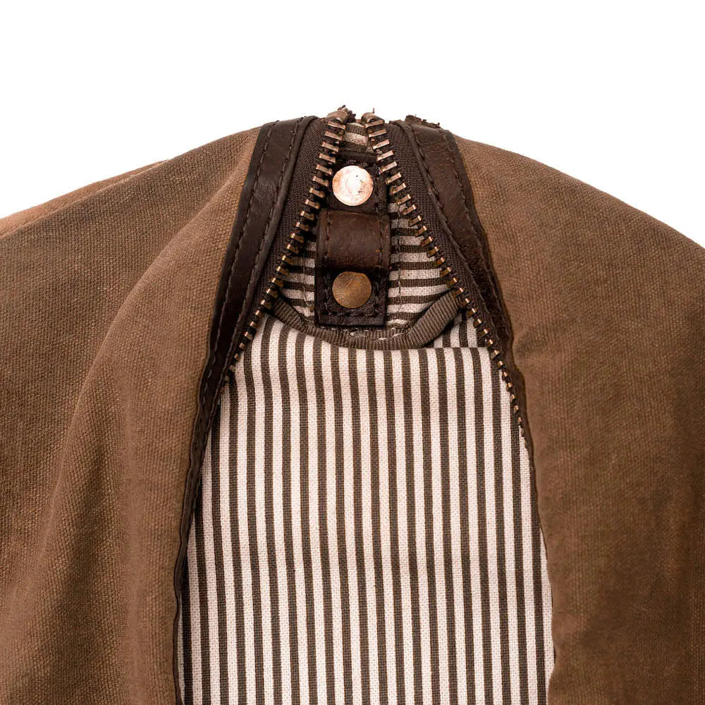 Campaign Waxed Canvas Garment Bag by Mission Mercantile Leather Goods, handmade leather goods detail photo 8