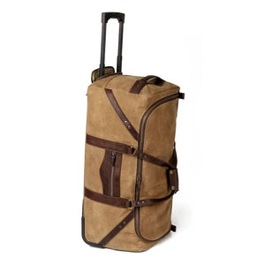 Campaign Waxed Canvas Large Wheeled Duffle Bag by Mission Mercantile Leather Goods, handmade leather goods detail photo 2