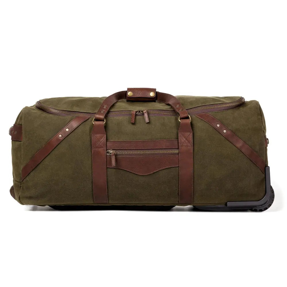 Campaign Waxed Canvas Large Wheeled Duffle Bag by Mission Mercantile Leather Goods, handmade leather goods detail photo 7
