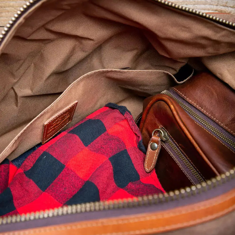 Campaign Waxed Canvas Medium Field Duffle Bag by Mission Mercantile Leather Goods, handmade leather goods detail photo 7