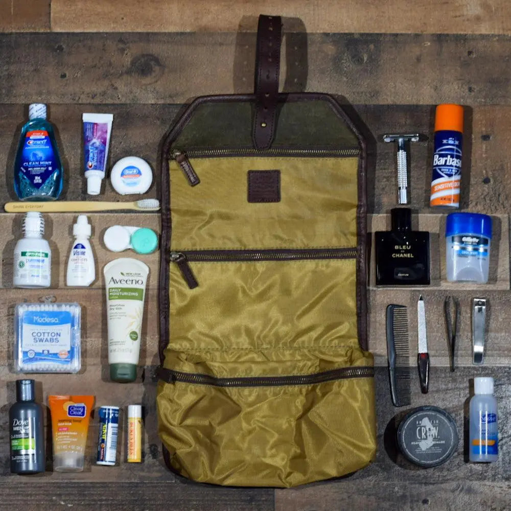 Campaign Waxed Canvas Roll-Up Toiletry Shave Kit by Mission Mercantile Leather Goods, natural skincare detail photo 3