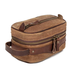 Campaign Waxed Canvas Toiletry Square Shave Kit by Mission Mercantile Leather Goods, natural skincare detail photo 3