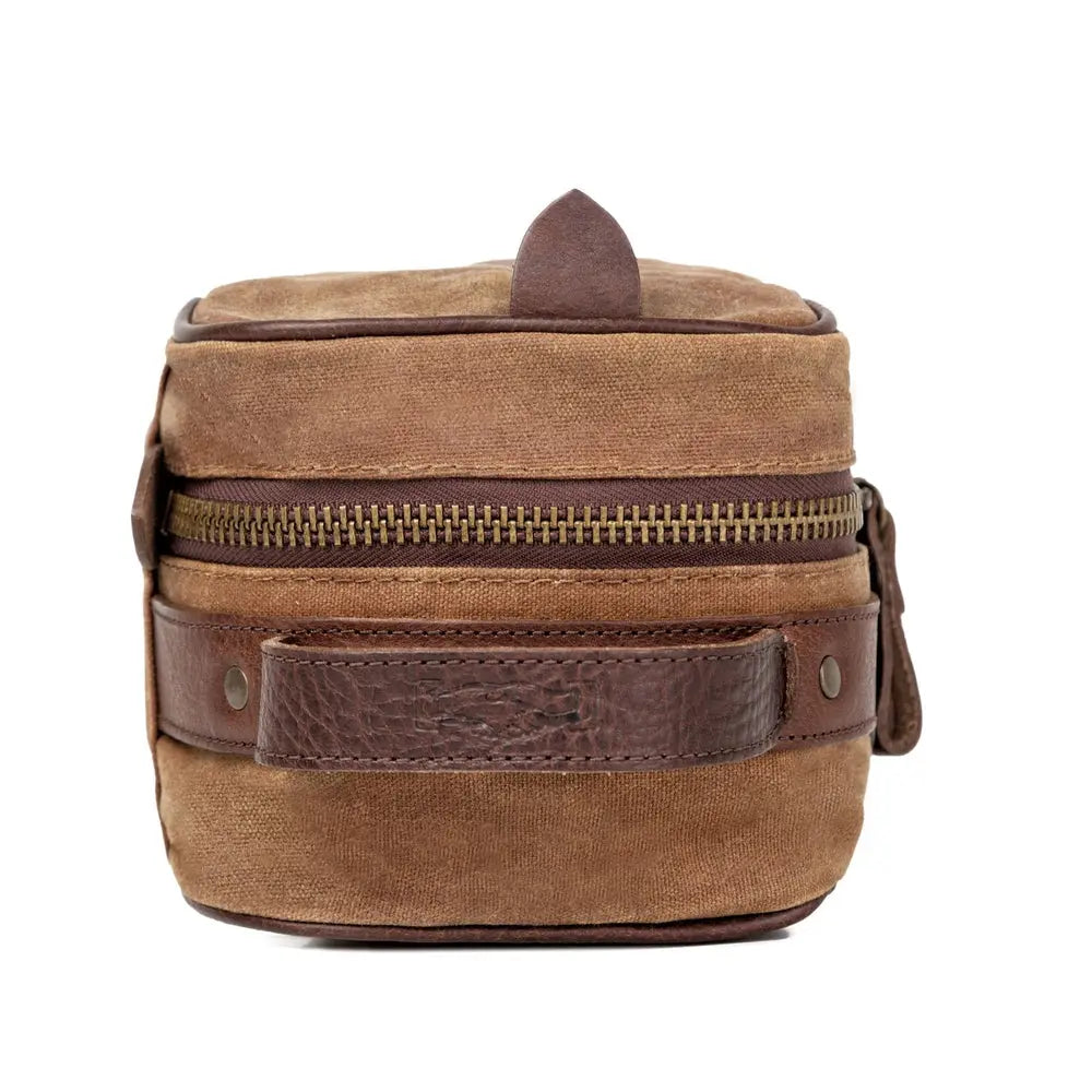 Campaign Waxed Canvas Toiletry Square Shave Kit by Mission Mercantile Leather Goods, natural skincare detail photo 5