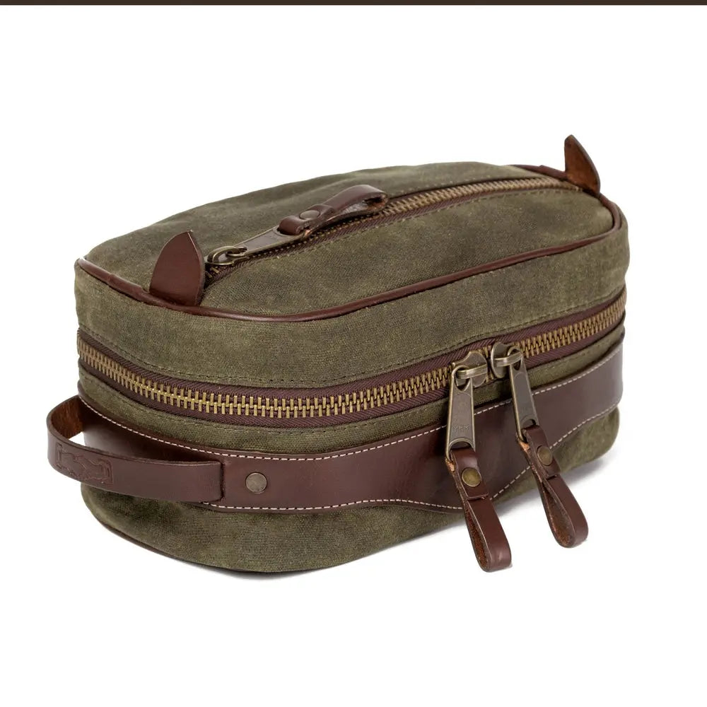 Campaign Waxed Canvas Toiletry Square Shave Kit by Mission Mercantile Leather Goods, natural skincare detail photo 9