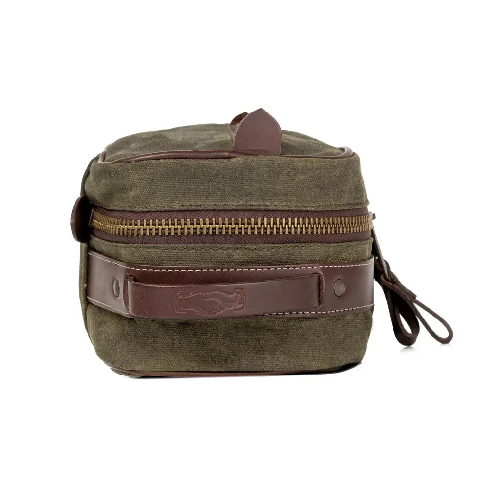 Campaign Waxed Canvas Toiletry Square Shave Kit by Mission Mercantile Leather Goods, natural skincare detail photo 11