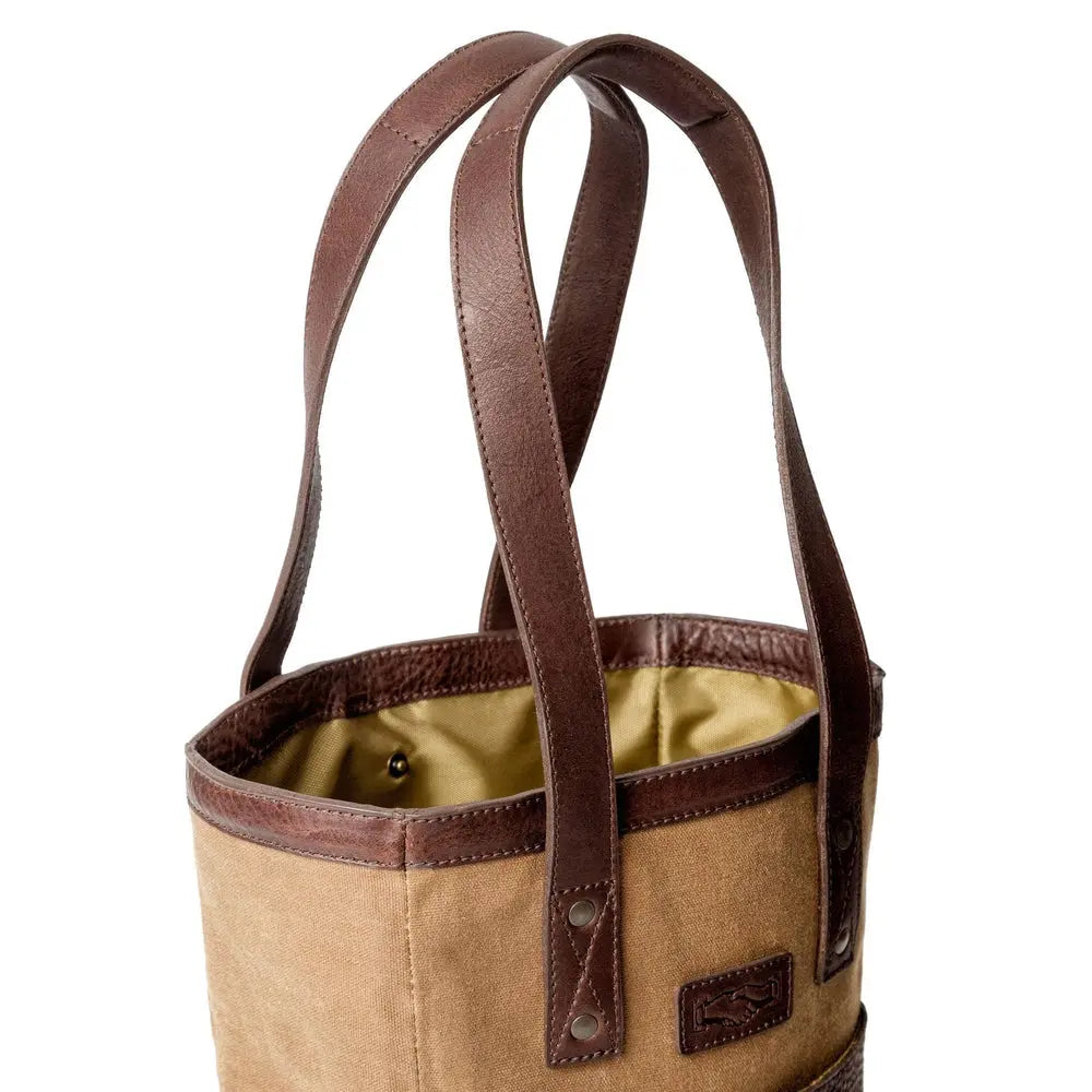 Campaign Waxed Canvas Two Bottle Wine Tote by Mission Mercantile Leather Goods, handmade leather goods detail photo 5