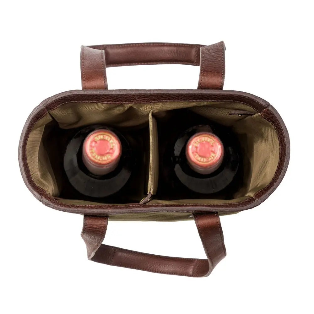 Campaign Waxed Canvas Two Bottle Wine Tote by Mission Mercantile Leather Goods, handmade leather goods detail photo 13