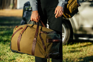 Campaign Waxed Canvas Wheeled Carry-On Duffle Bag by Mission Mercantile Leather Goods, handmade leather goods detail photo 9