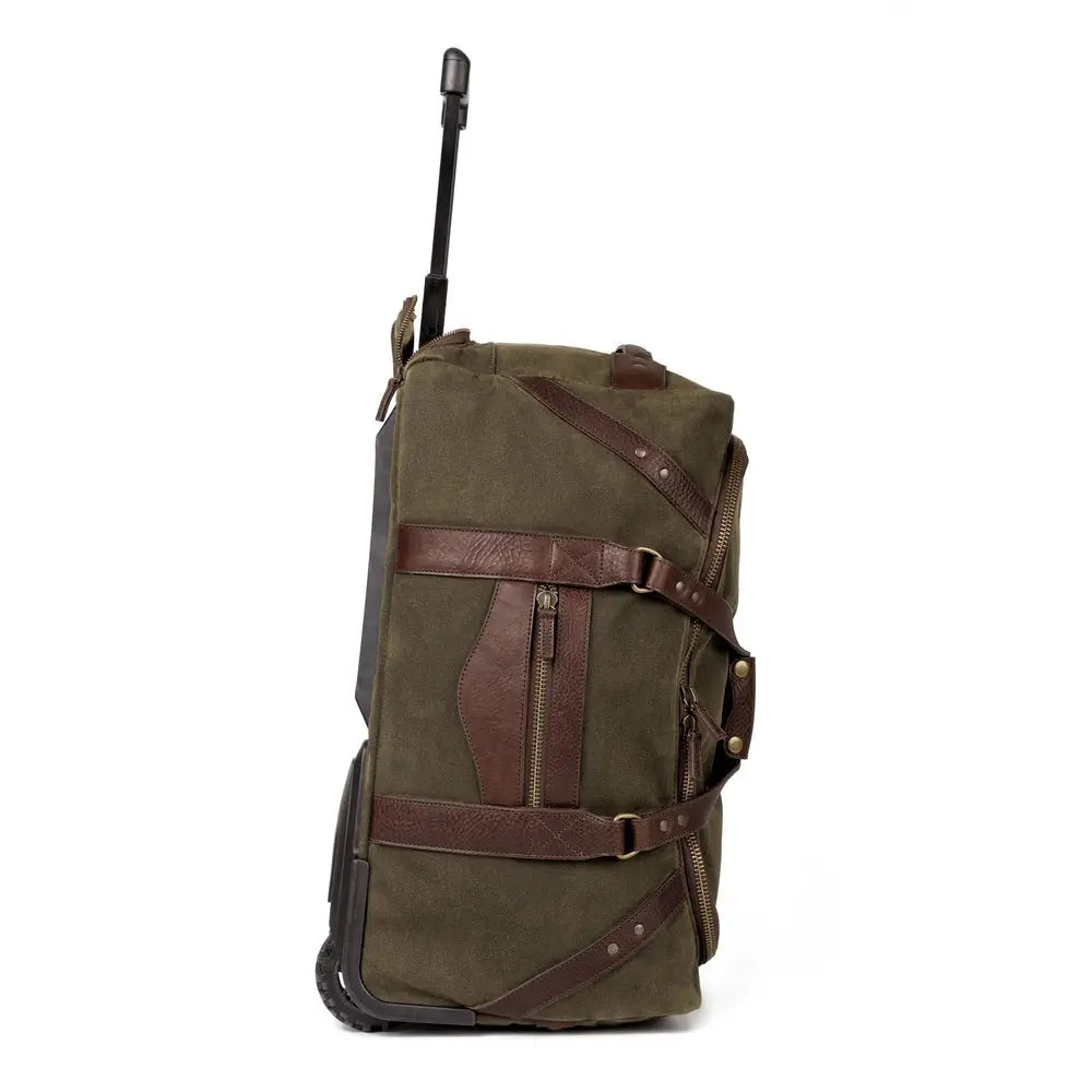 Campaign Waxed Canvas Wheeled Carry-On Duffle Bag by Mission Mercantile Leather Goods, handmade leather goods detail photo 11