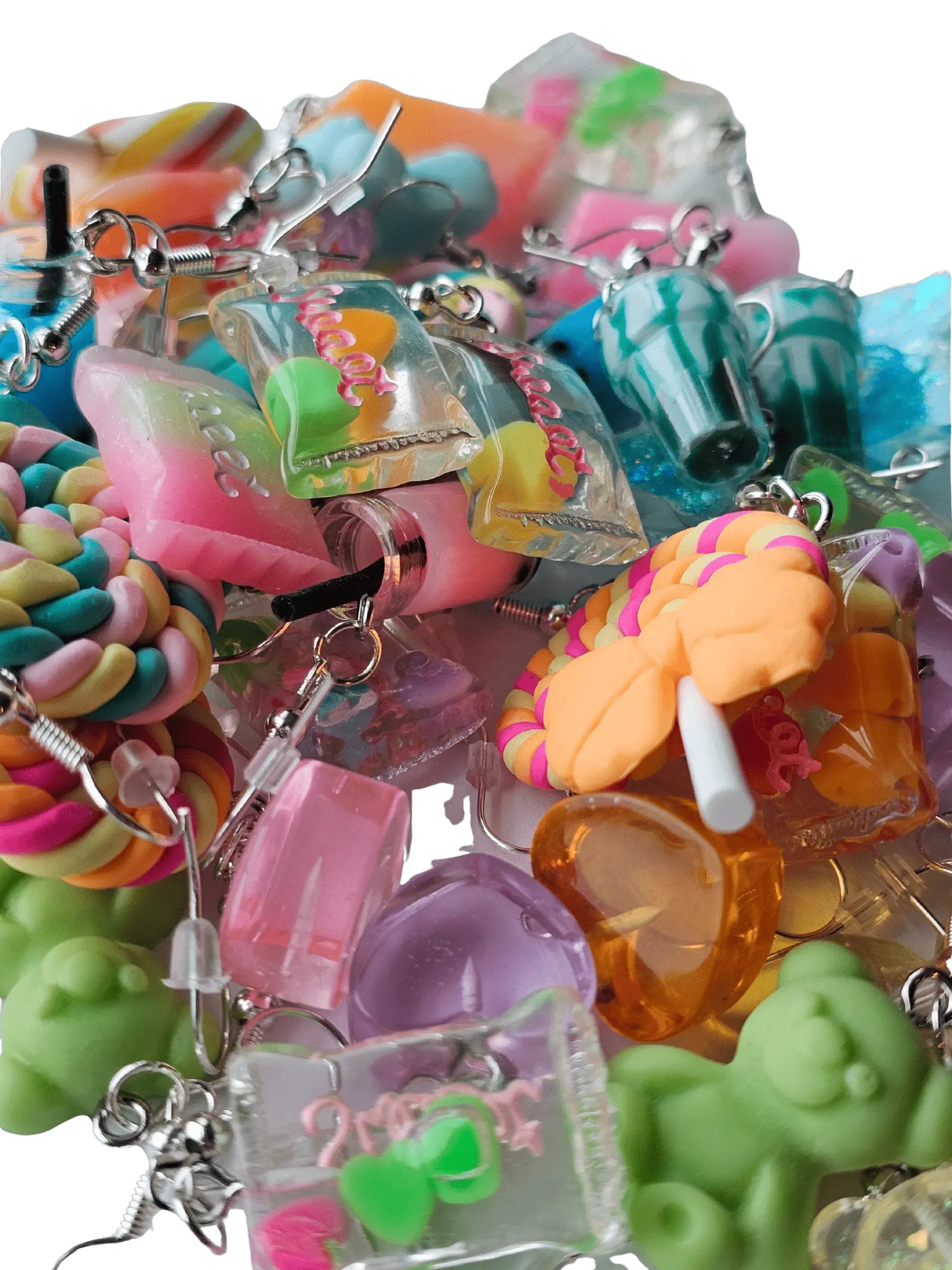 Candy Shop Mix Earrings: Lollipops, Hearts, Drinks - Handmade by The Tween Space, Main Street Collective.