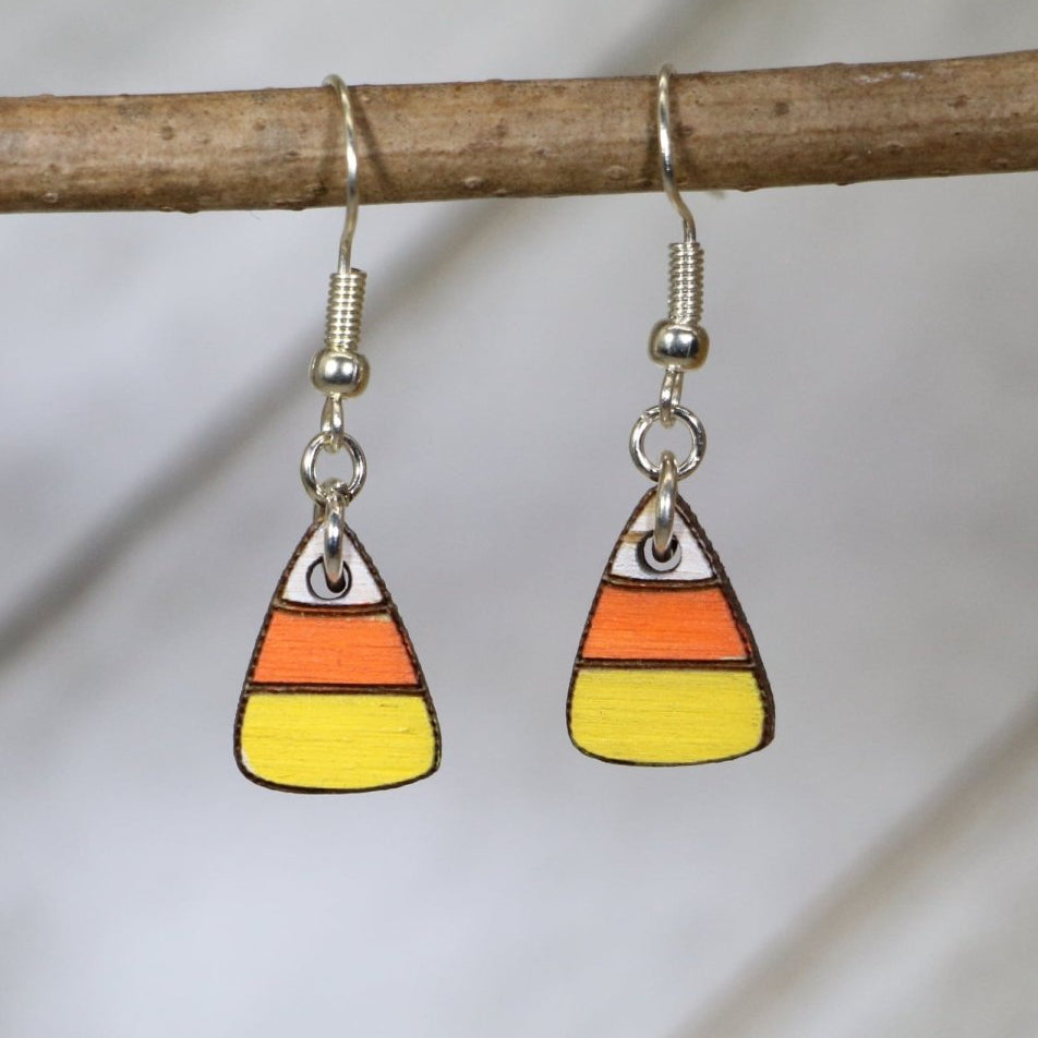 Candy Corn Wooden Earrings | Halloween Sweet Treat Jewelry detail view by Cate's Concepts, LLC