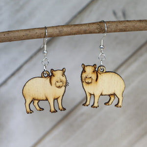 Capybara Wooden Dangle Earrings | Cute Animal Jewelry