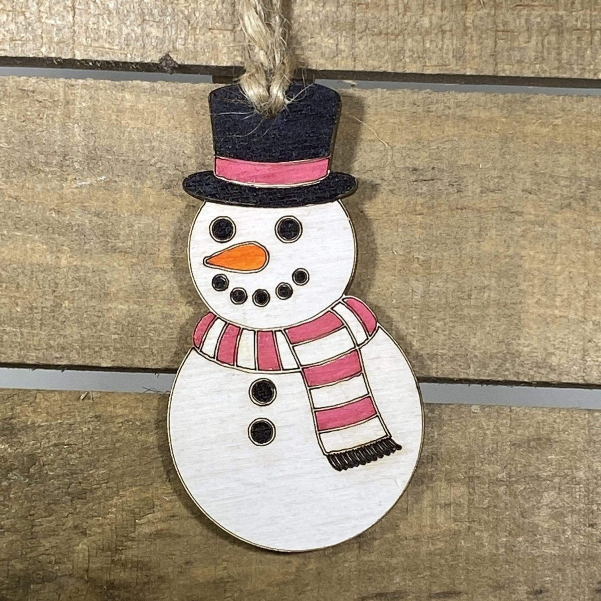 Carrot Nose Snowman Wooden Christmas Ornament | Winter Holiday Decor by Cate's Concepts, LLC, Southern home decor main product photo