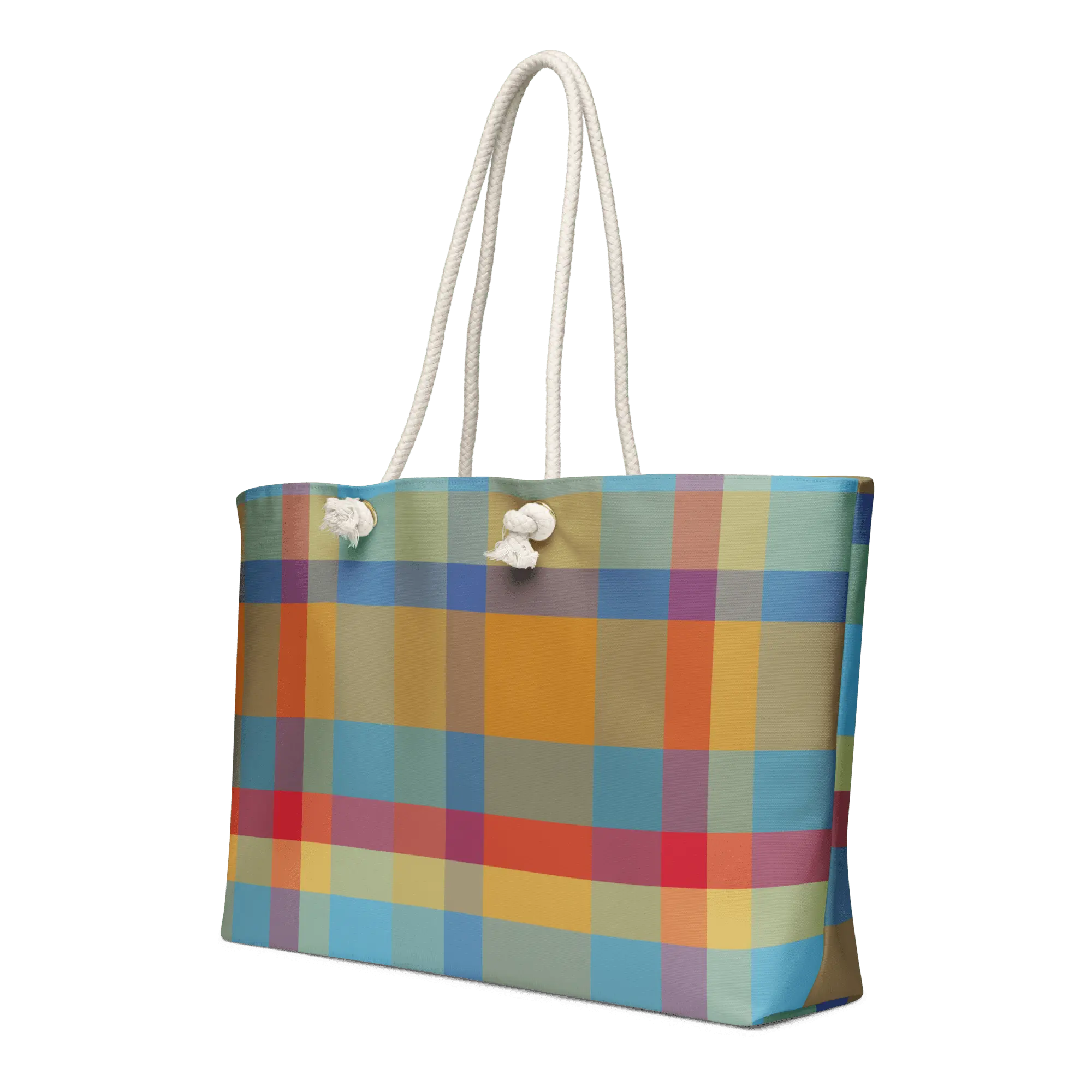 Carver Plaid Weekender Bag: Oversized Tote with Rope Handles, Hand-Drawn Art by Leslie Gonce, Main Street Collective
